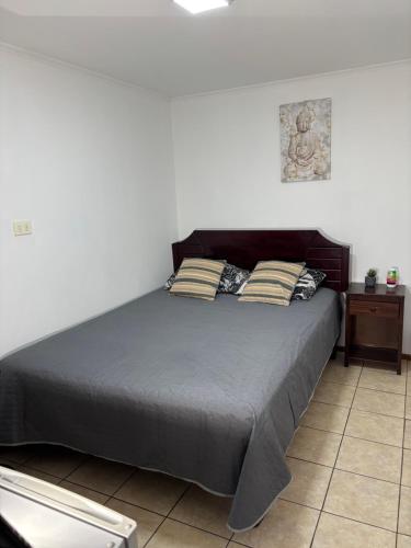 a bed with two pillows on it in a bedroom at Alojamiento Puente Alto in Santiago