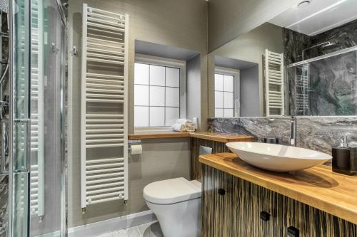 a bathroom with a toilet and a sink at Gate Lodge in Castle Douglas