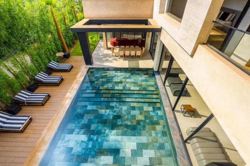 an overhead view of a swimming pool on a house at Palais Zahira in Marrakesh
