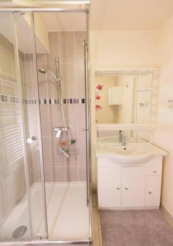 a bathroom with a shower and a sink at Paris à portée de main in Créteil