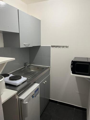 una piccola cucina con fornelli e lavello di lagon studio ermitage a Saint-Paul