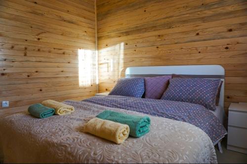 En eller flere senge i et værelse på Holiday Home Krupac Lake