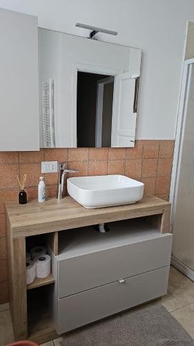 a bathroom with a sink and a mirror at beb MUFFIN in Grazzano Visconti