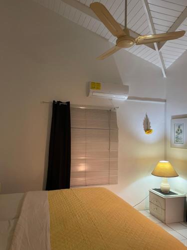 a bedroom with a bed and a ceiling fan at Tropical Harbour View in Monchy