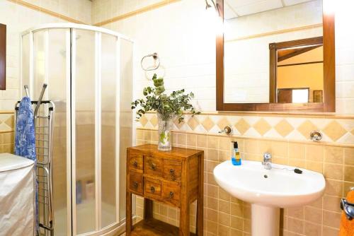 ein Badezimmer mit Waschbecken und Dusche in der Unterkunft La Naranja Dulce CASA RURAL in La Carlota