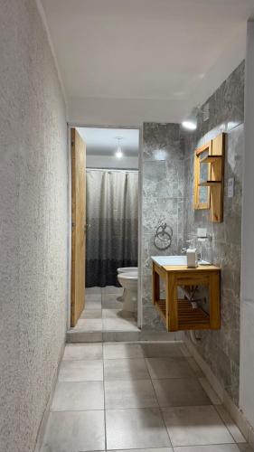 a bathroom with a sink and a toilet in a room at brisas del dique in San Fernando del Valle de Catamarca