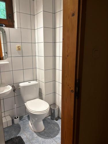 a bathroom with a white toilet and a sink at Dom Karpacz -Wolna in Karpacz