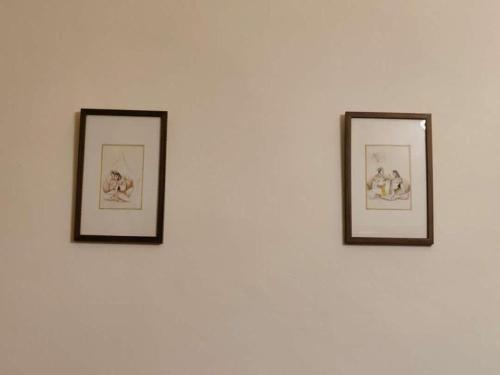 three framed pictures of animals on a white wall at Zivo Stays, Heritage Apartments, Rethibowli in Hyderabad