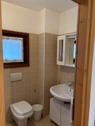 um banheiro com vaso sanitário e pia em Hotel Ambassador Bormio em Bormio