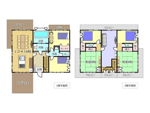 Ogiファミーユ 一碧湖 湖近く 温泉 屋根付バーベキューテラス 1棟貸切宿的房屋平面图