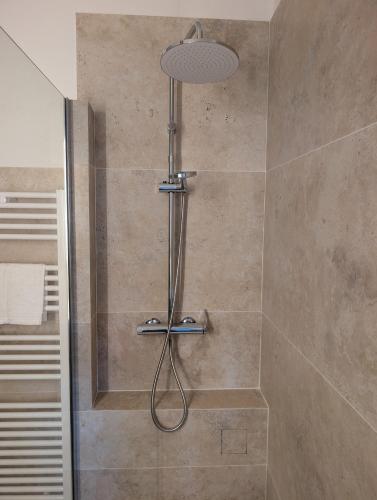 a shower with a shower head in a bathroom at T2 cosy proche de Nice - a 2 min à pied de la plage in Cagnes-sur-Mer
