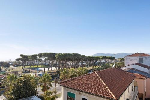 two-room apartment sea view في مارينا دي كارّارا: اطلالة علوية على مدينة بها نخيل ومباني