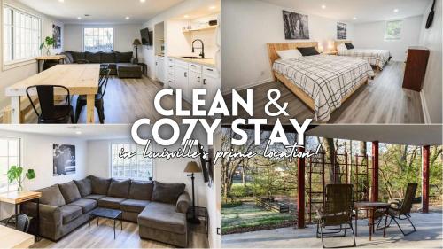 a collage of a living room and a bedroom at Spacious 2-BR Retreat Near Louisville Attractions in Louisville