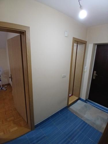 una stanza vuota con due porte e un pavimento blu di Paja a Sarajevo