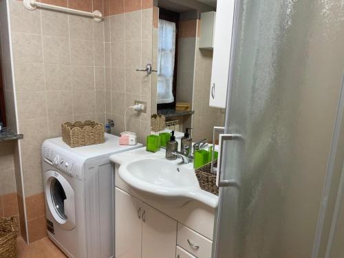 Un baño con lavabo y lavadora. en Casa Silvia, en Chambave