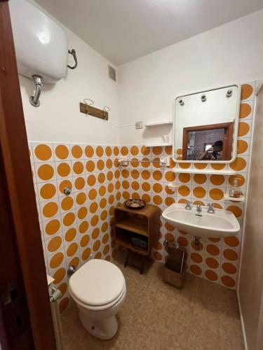 a bathroom with a toilet and a sink at Casa con giardino e vista sulle montagne in Cutigliano