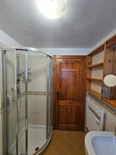 een badkamer met een douche en een wastafel bij Il rifugio del Bianco in Courmayeur