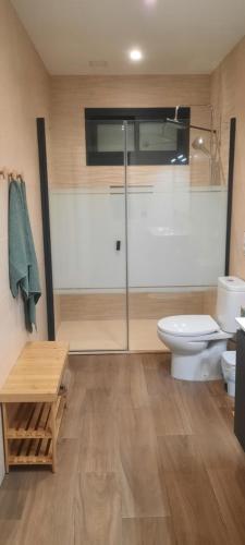 un bagno con wc e doccia in vetro di El Refugio a Siviglia