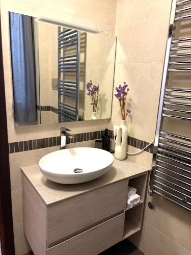 a bathroom with a sink and a mirror at Portico 33 in Treviso