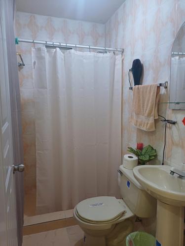 La CaletaDona Beba Guesthouse的带淋浴、马桶和水槽的浴室