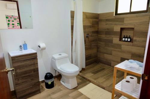 MY - Cosy Lodges في Paraíso: حمام مع مرحاض ودش