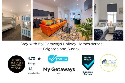 a collage of photos of a living room and a house at A Stones Throw By My Getaways in Brighton & Hove