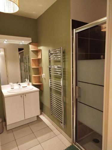 ein Badezimmer mit Waschbecken und Dusche in der Unterkunft Le Vallon in Marseille