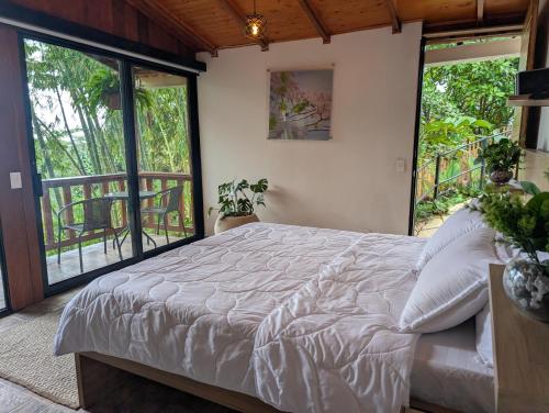 DosquebradasにあるMantoverdeの大きなベッドとバルコニーのある寝室