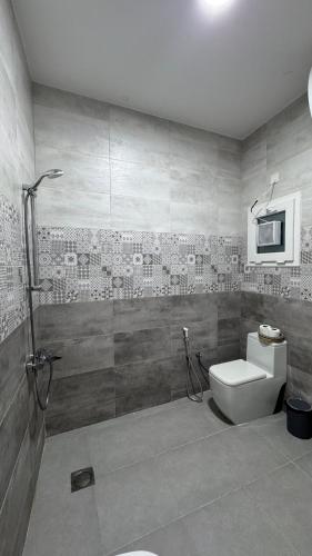 a bathroom with a shower and a toilet and a sink at Nizwa heart in Nizwa