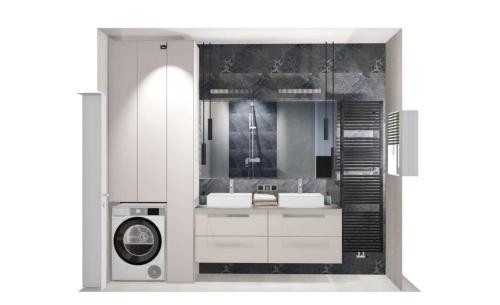 eine Küche mit Waschmaschine in der Unterkunft Apartments Romana in Postira