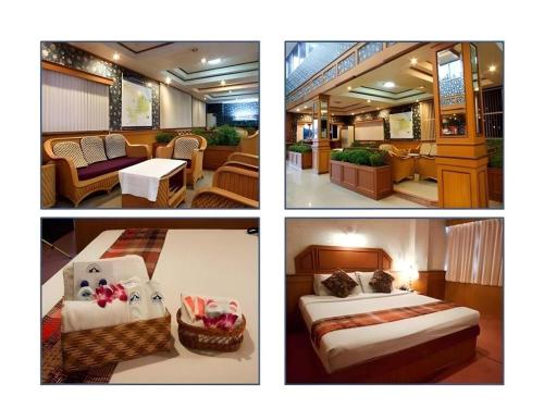 Un grupo de cuatro fotografías de una habitación de hotel. en Sakol Grand Palace Hotel, en Sakon Nakhon