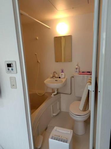 a bathroom with a toilet and a sink and a tub at 金島ハウス in Nishinoomote