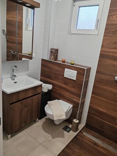 a bathroom with a toilet and a sink at Vinogradi Zmajevački in Mladenovac