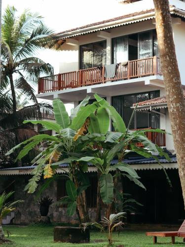 a view of the hotel from the garden at Galawatta Beach Resort in Unawatuna