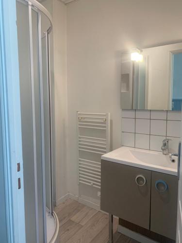a bathroom with a toilet and a sink and a shower at Villa Ramuntcho in La Bourboule