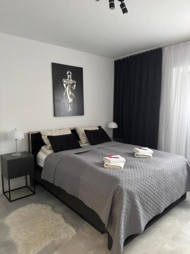 En eller flere senge i et værelse på Apartamenty Cegielnia 1 Lux-Haus