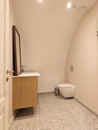 a bathroom with a toilet and a sink at Historic Residence with Lake View in Stenstrup