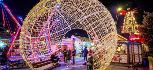 ブランケンベルヘにあるParadis Zeedijk 4の大きなクリスマスの飾りの前に立っている人々のグループ