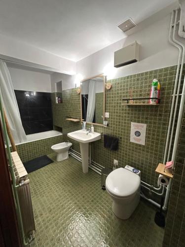 Un baño con un lavabo y un inodoro y un lavabo. en Legiteducerf, en Sengouagnet