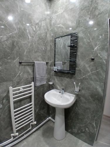 een badkamer met een wastafel en een spiegel bij Elite Guest House in Goris