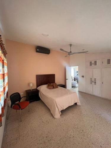 a bedroom with a bed and a ceiling fan at Apartment in Merida in Mérida