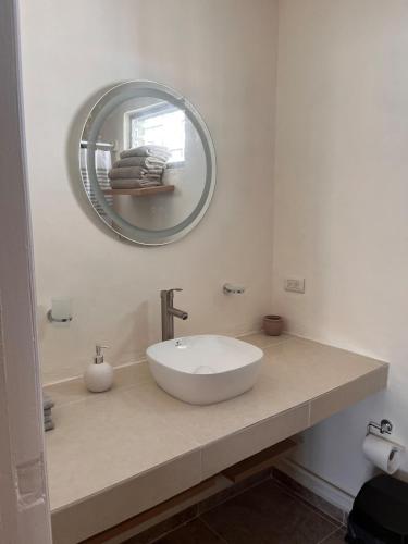 a bathroom with a white sink and a mirror at Apartment in Merida in Mérida