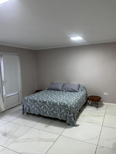 een slaapkamer met een bed in de hoek van een kamer bij Líbano flat in El Bolsón