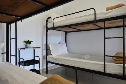 a room with two bunk beds and a desk at Cloud Forest Homestay Genting Highlands in Genting Highlands