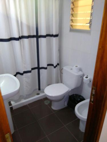 a bathroom with a toilet and a sink at Apartamentos Noda in Playa de Santiago