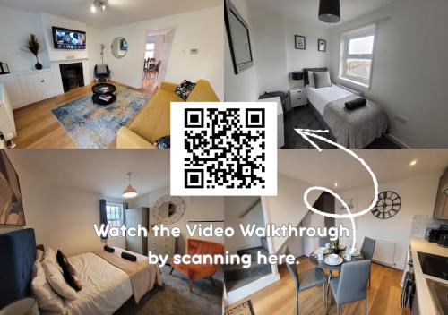 a collage of a living room with a video walkthrough at Little Oaks House - Historic Charm & Modern Comfort in Colchester by Catchpole Stays in Colchester