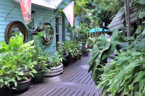 a porch with a bunch of plants on it at Pineapple Point Guesthouse & Resort - Gay Men's Resort in Fort Lauderdale