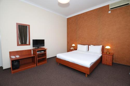 バクーにあるAzcot Hotel - Nizami Streetのベッドとテレビがあるホテルの部屋