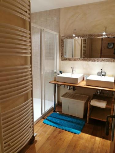 a bathroom with two sinks and a shower at Annecy Carnot in Annecy