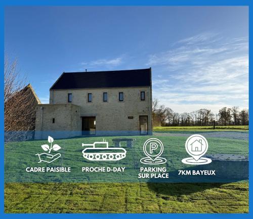 Le Pressoir, maison au calme, grand jardin, vue dégagée sur les champs, belle terrasse, 3 chambres, 2 sdb, 2 WC, parking privé, 5 kms de Bayeux et 7 kms plage d'Arromanches au coeur des plages du débarquement